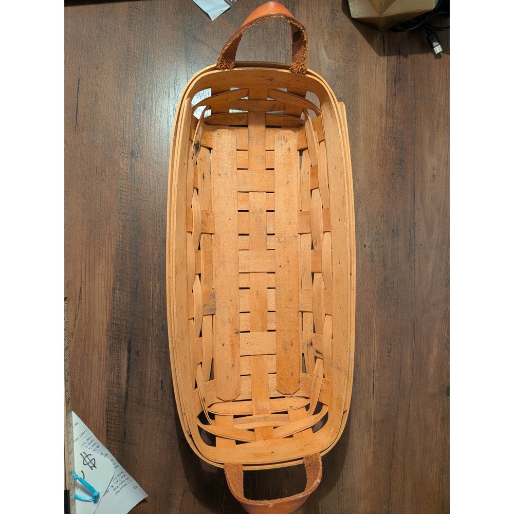 Longaberger Baskets Woven Wood Leather Handles Basket Organizer Storage - Picture 6 of 12